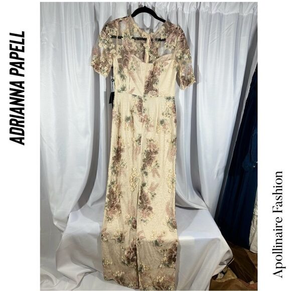 BHLD BY ADRIANNA PAPELL ROSE EMBROIDERED GOWN IN MINK SIZE 6 - Picture 7 of 8